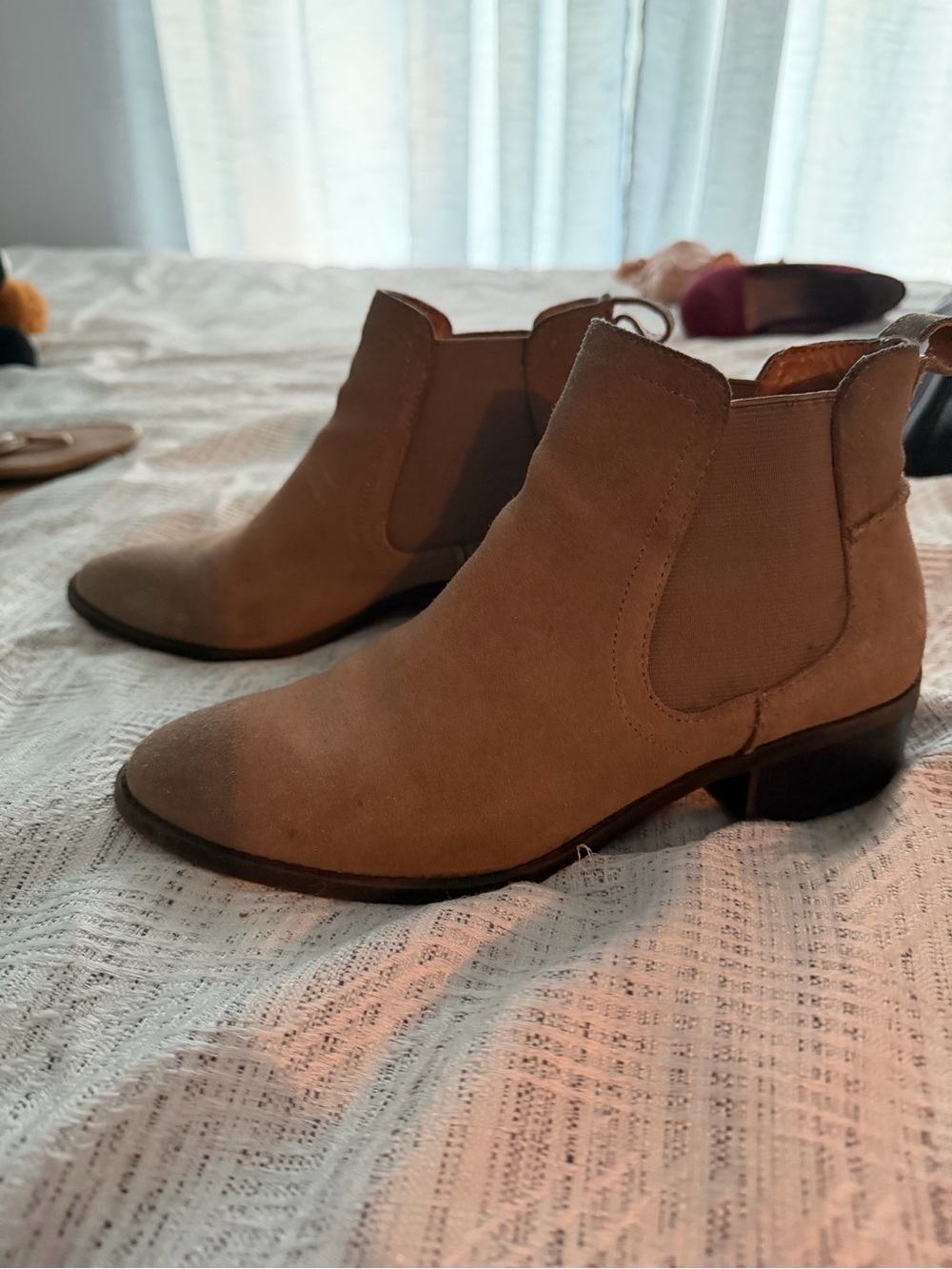 Lucky Brand Taupe Suede Chelsea Ankle Boots